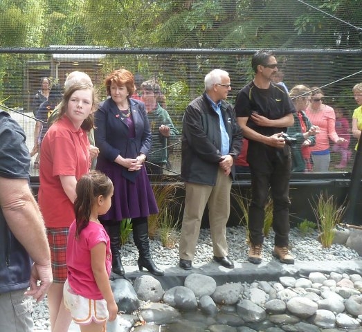 The official Party receiving instructions from Bubs Smith on handling the Whio prior to release.